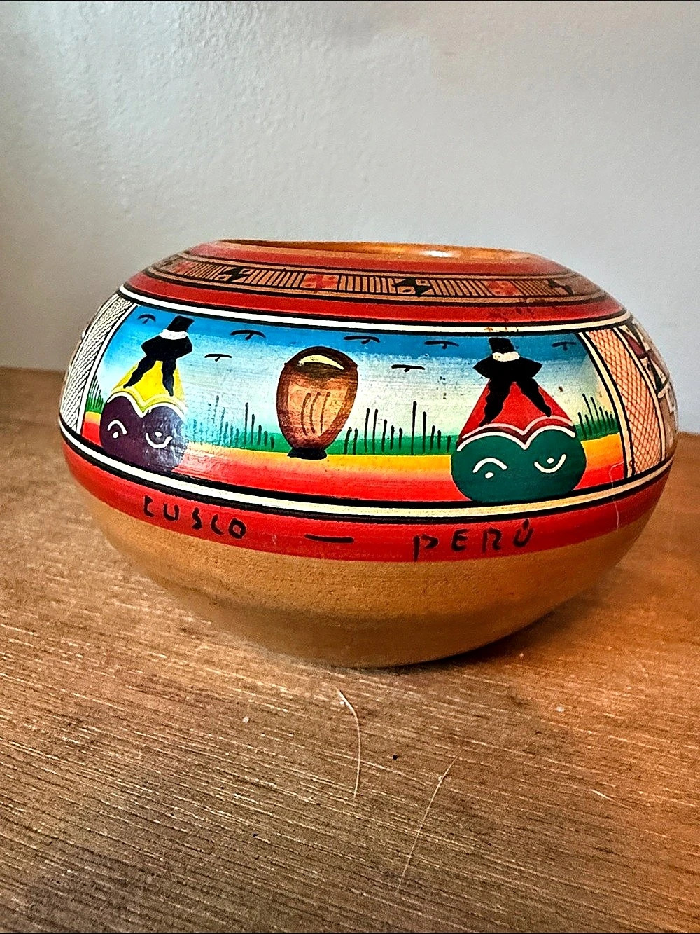 Cusco Peru vessel Geometric Ceramic Vessel in Brown & Red